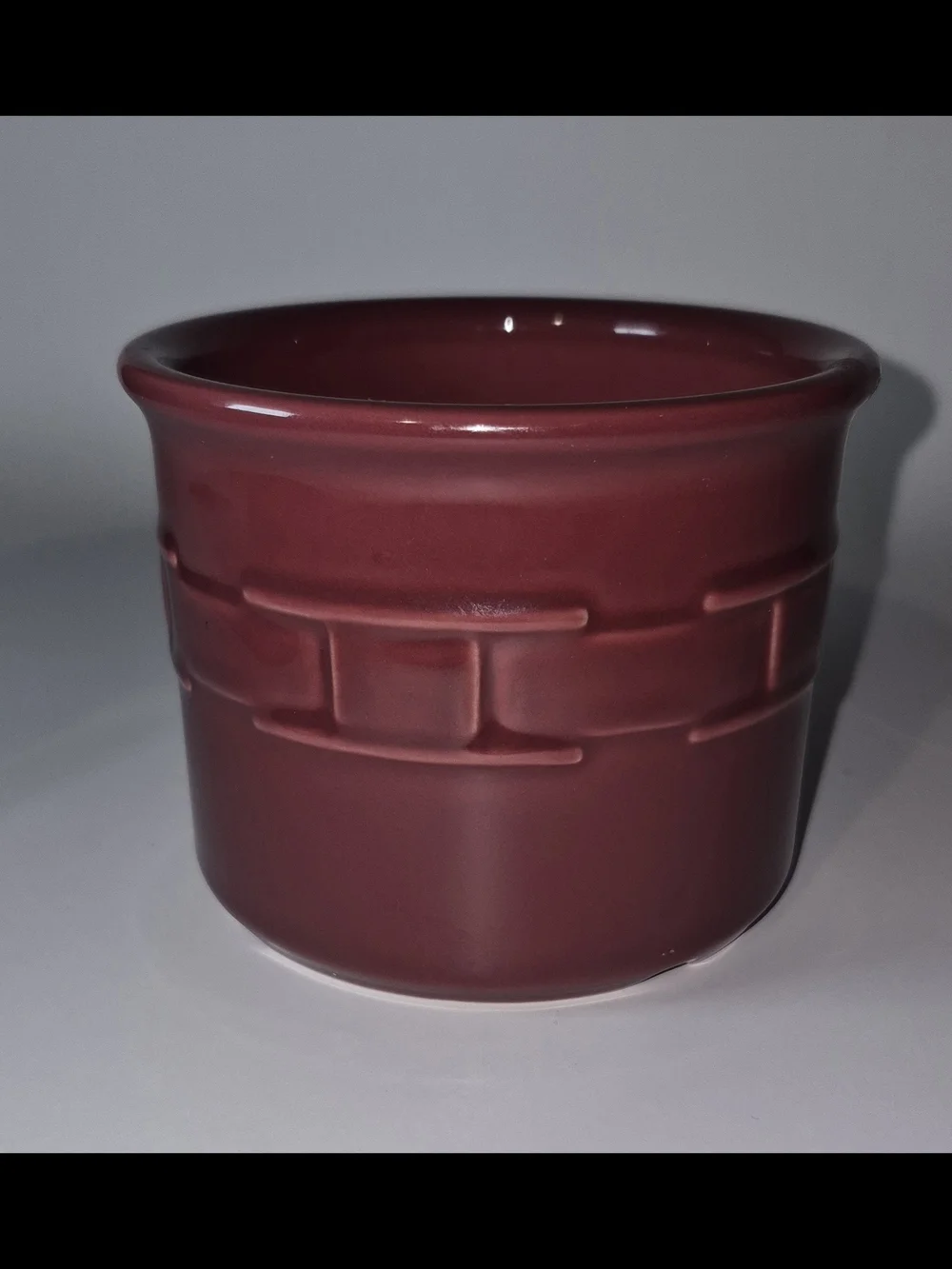 Longaberger Pottery Woven Traditions Crock 1 Pint Burgundy Color Made in USA